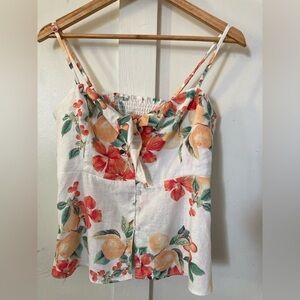 NWT Sofia Jeans by Sofia Vergara tie front peplum top linen blend fruit print M